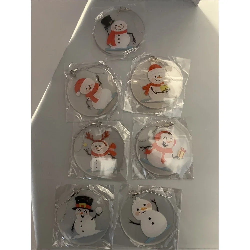 14pc Acrylic Snowman Ornaments Double SideChristmas Hanging Decor. 2 Each Design